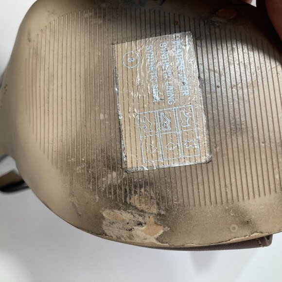 Womens Neiman Marcus Natal NM Leather Peep Toe Strap Back 3 Toned 4" Heels Brown - Picture 7 of 10